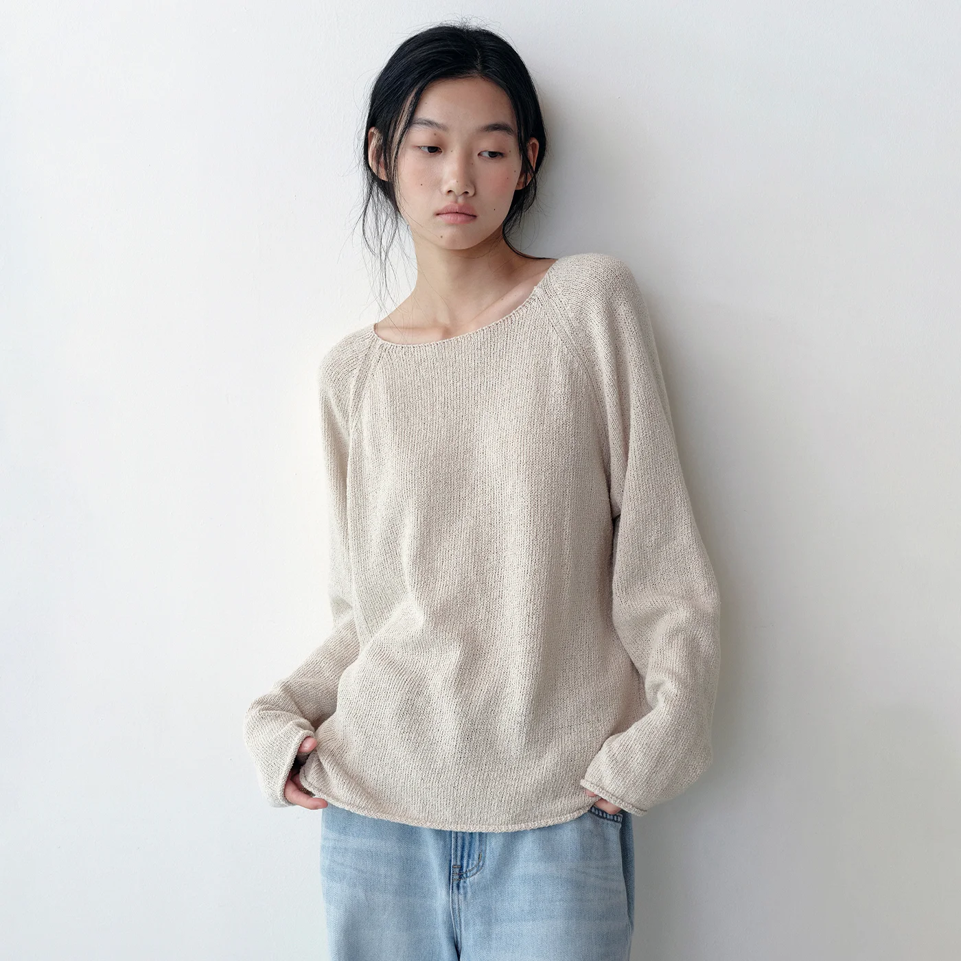 Boat neck linen knit (oatmeal)