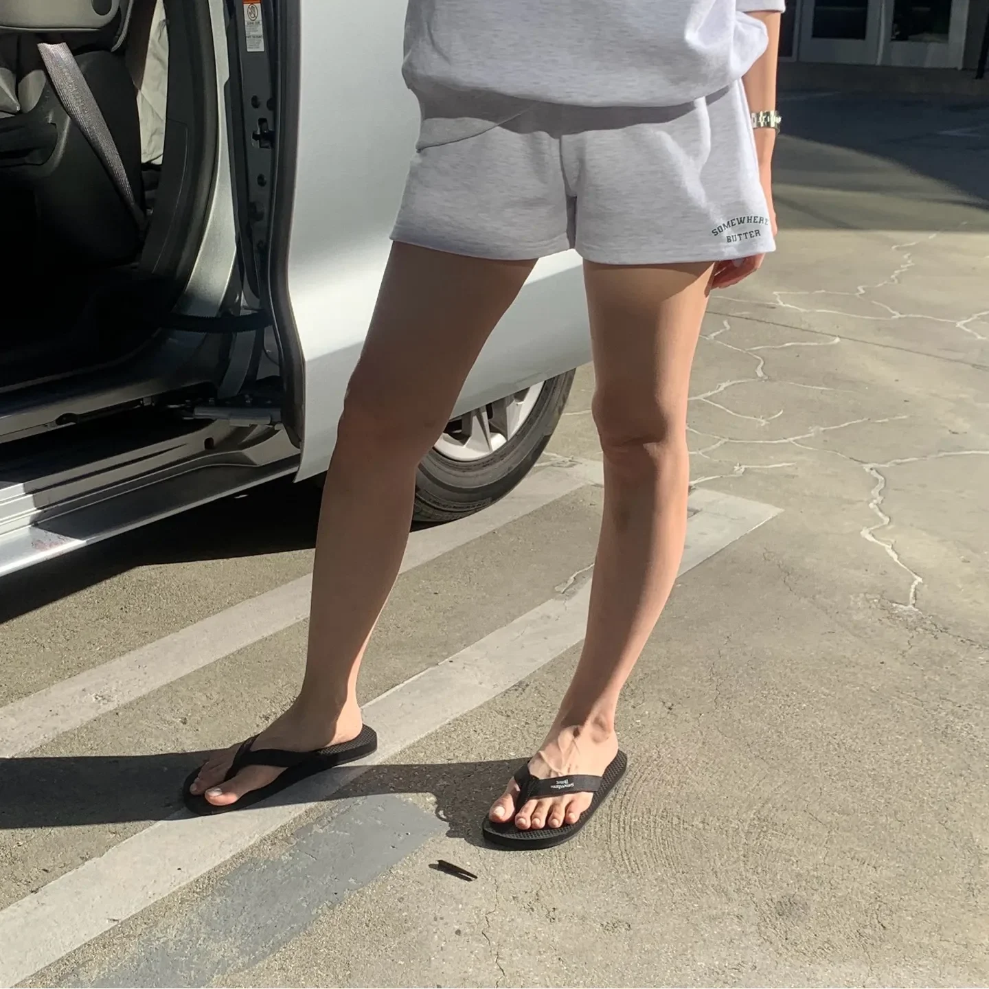 Vintage Square Logo Sweat Shorts - White Melange