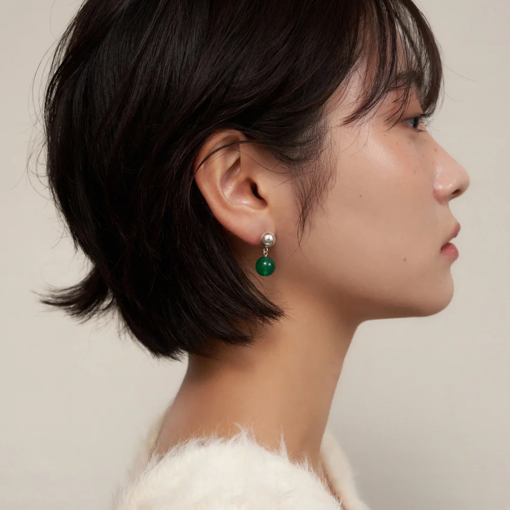 green onyx ball earring