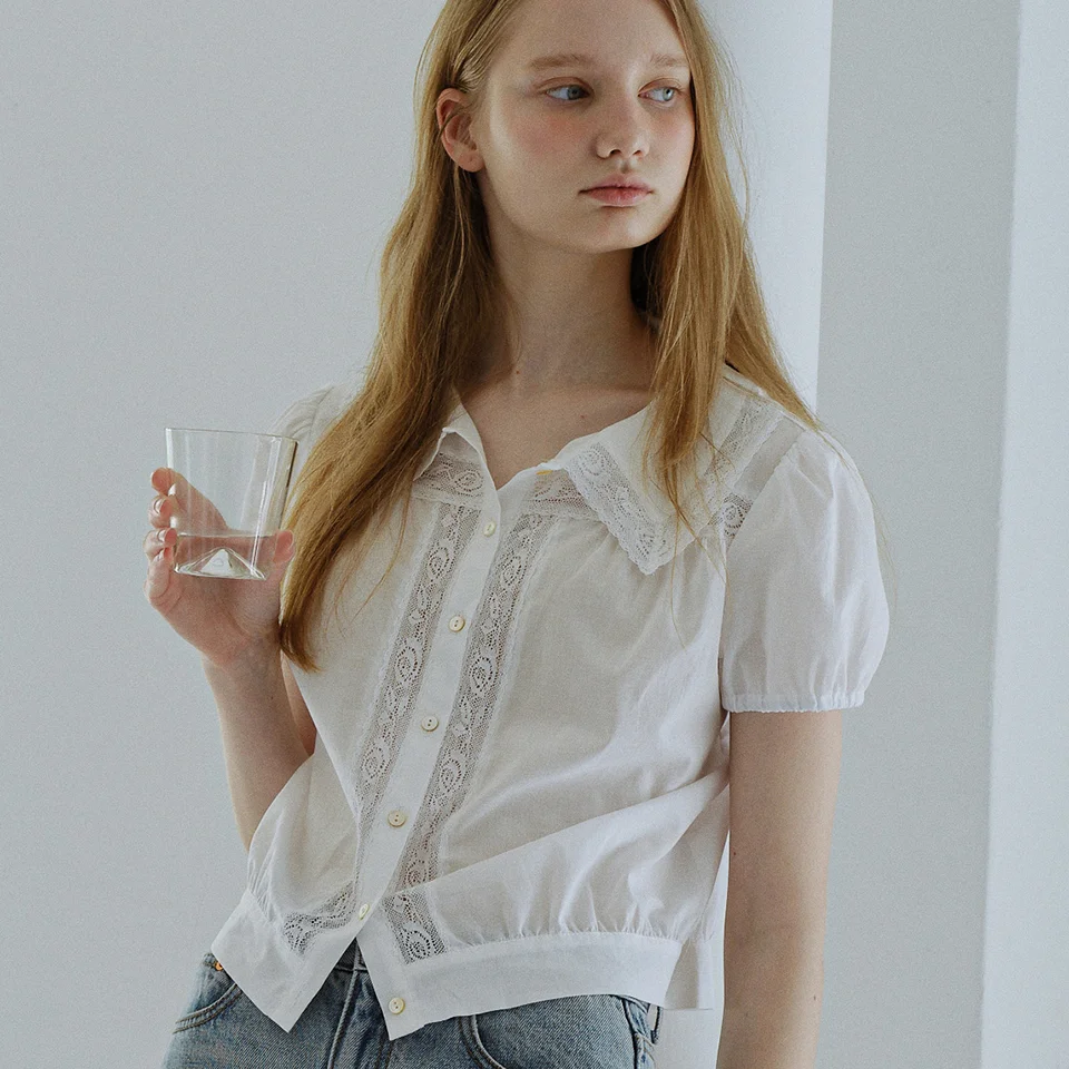 vintage cotton lace blouse (white)