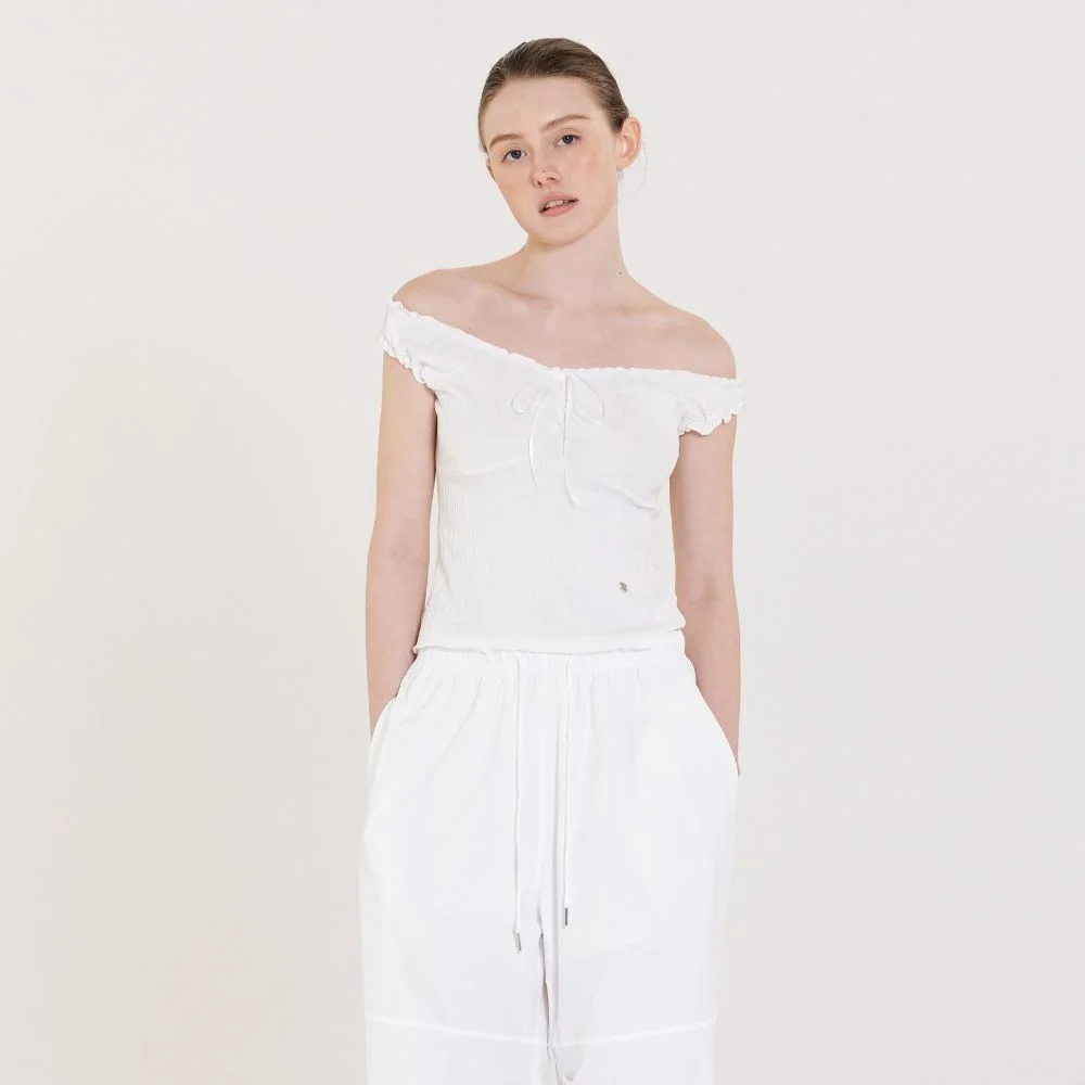Wrinkle Off Shoulder Top 白色