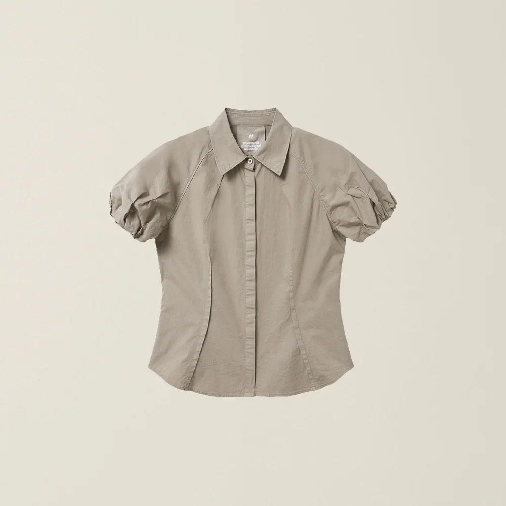 WOMENS BALLOON SLEEVE BLOUSE BEIGE