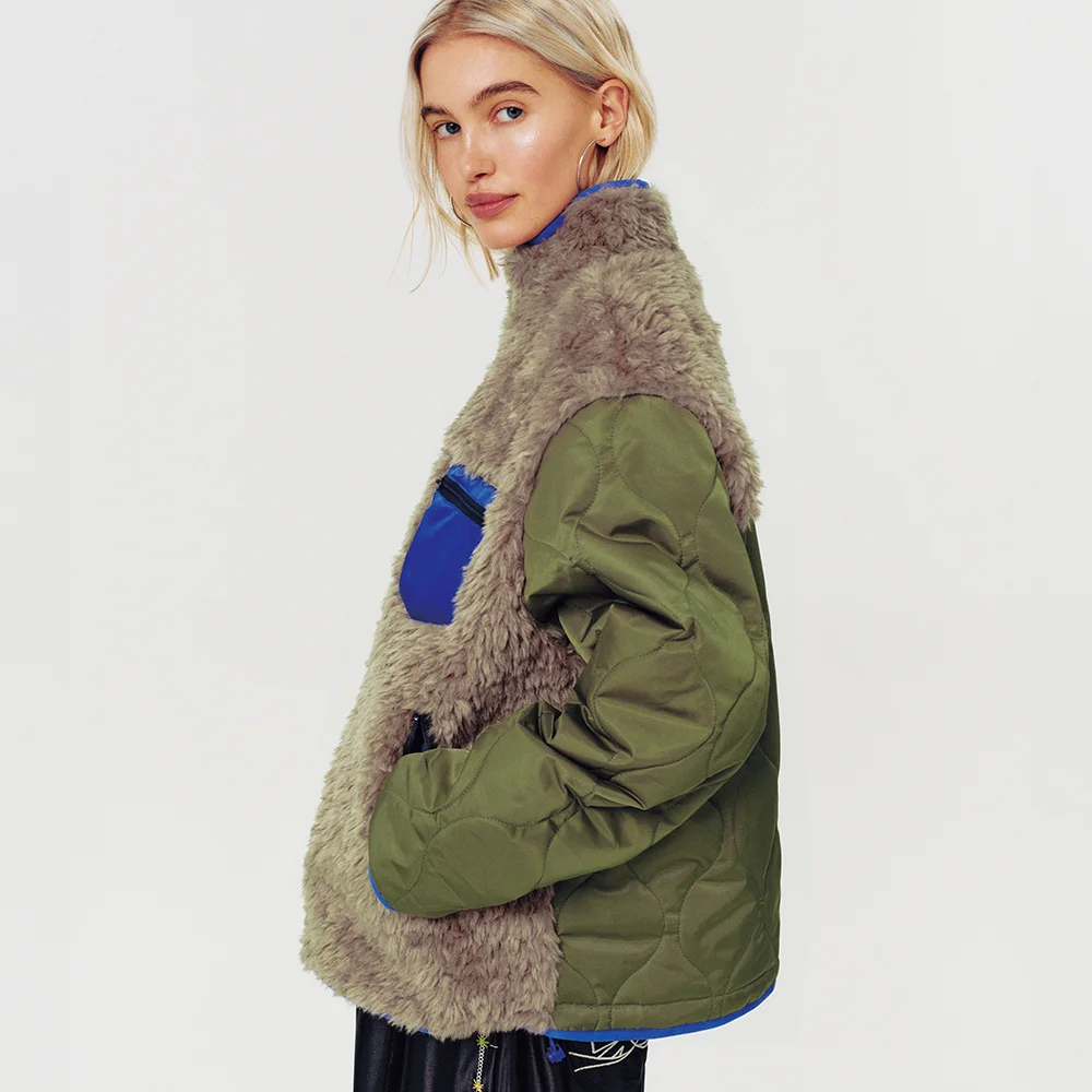 SHEARLING FLEECE ZIP UP JUMPER KHAKI
