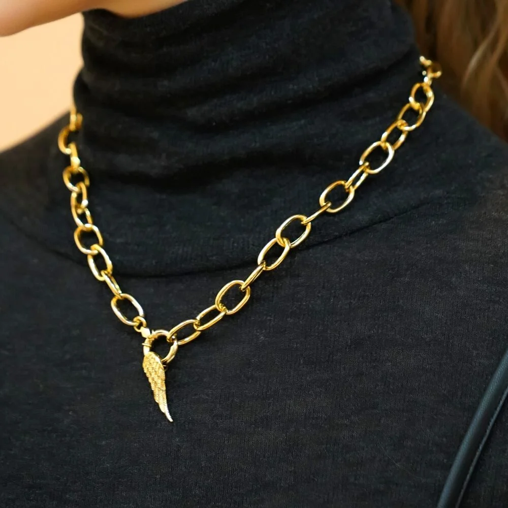 Edge pendant bold chain Necklace 天使之翼 吊飾 醒目 金色 鏈條 頸鏈