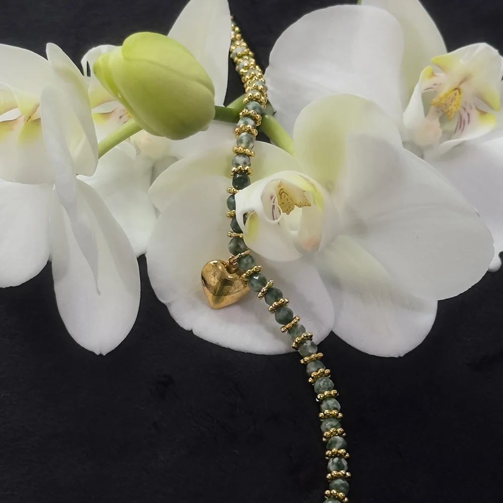 Vintage heart natural stone 24k necklace