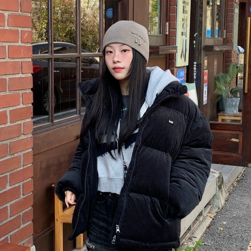燈芯絨 羽絨外套 外套 黑色