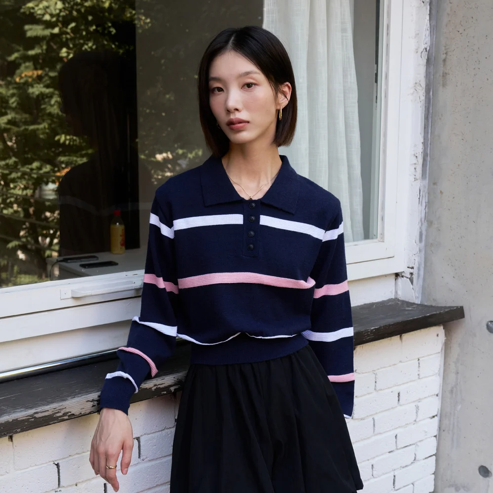 Viscose Calla Button Knit (Navy)