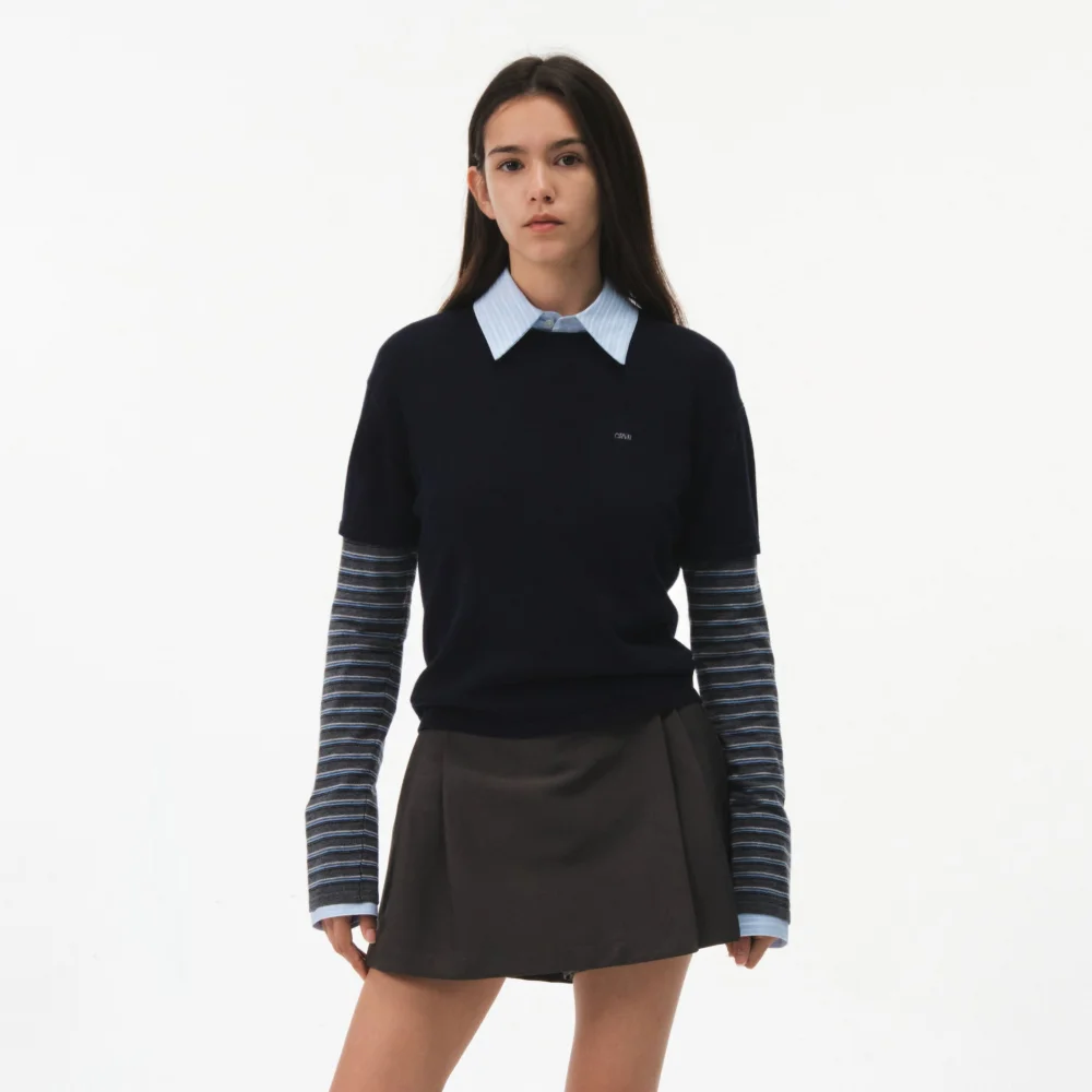 LUCIE STRIPE LAYERED KNIT (NAVY)