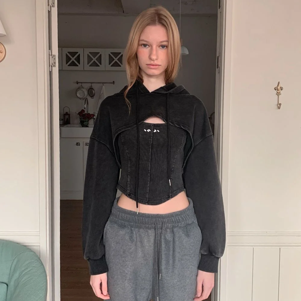Pigment Sleveless Crop Sweatshirt 炭灰色