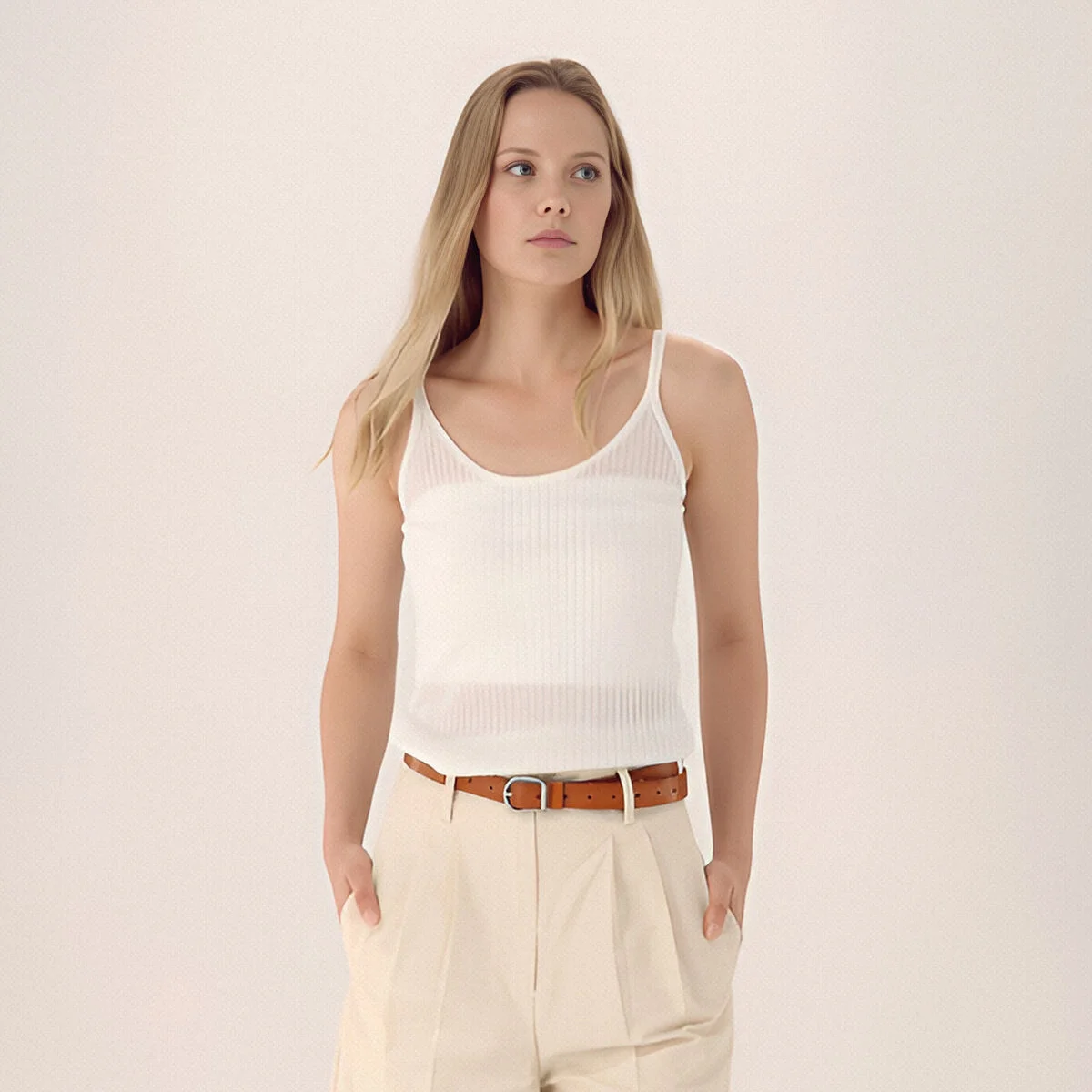 Linen Rib Sleeveless Knit _Ivory
