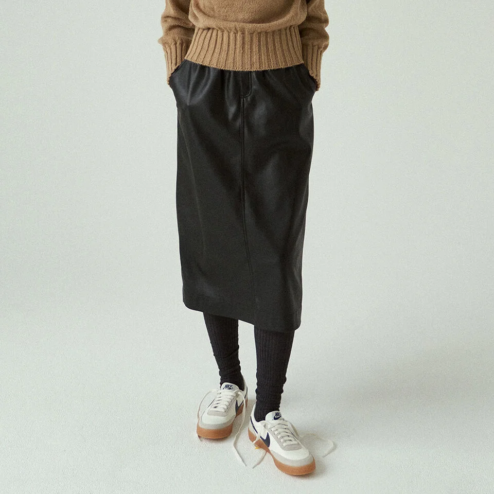 faux leather banding skirt (black)