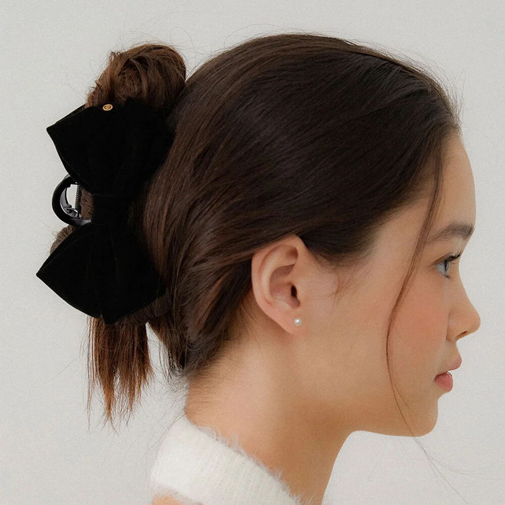 regular_double ribbon velvet hair clip_black HC031