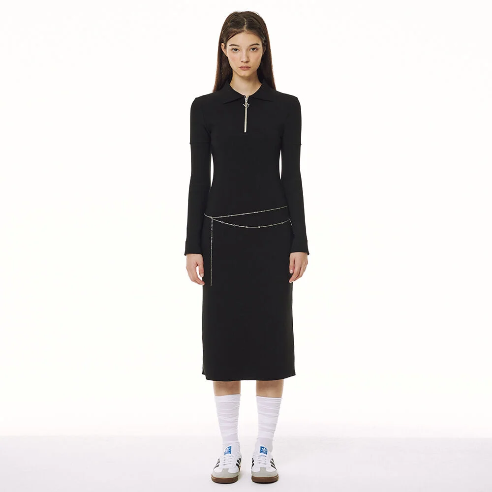 HALF ZIP UP BLACK DRESS 黑色 長 連衣裙