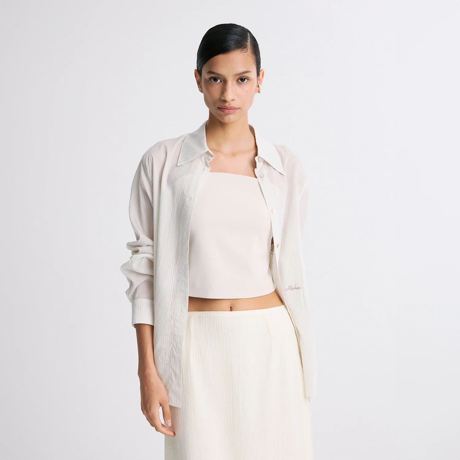 SHEER STRIPED SHIRT BEIGE STRIPE