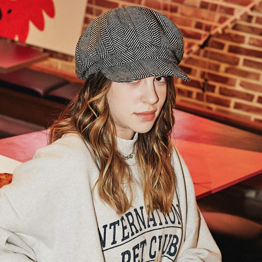 BD HERRINGBONE BLACK NEWSBOY CAP