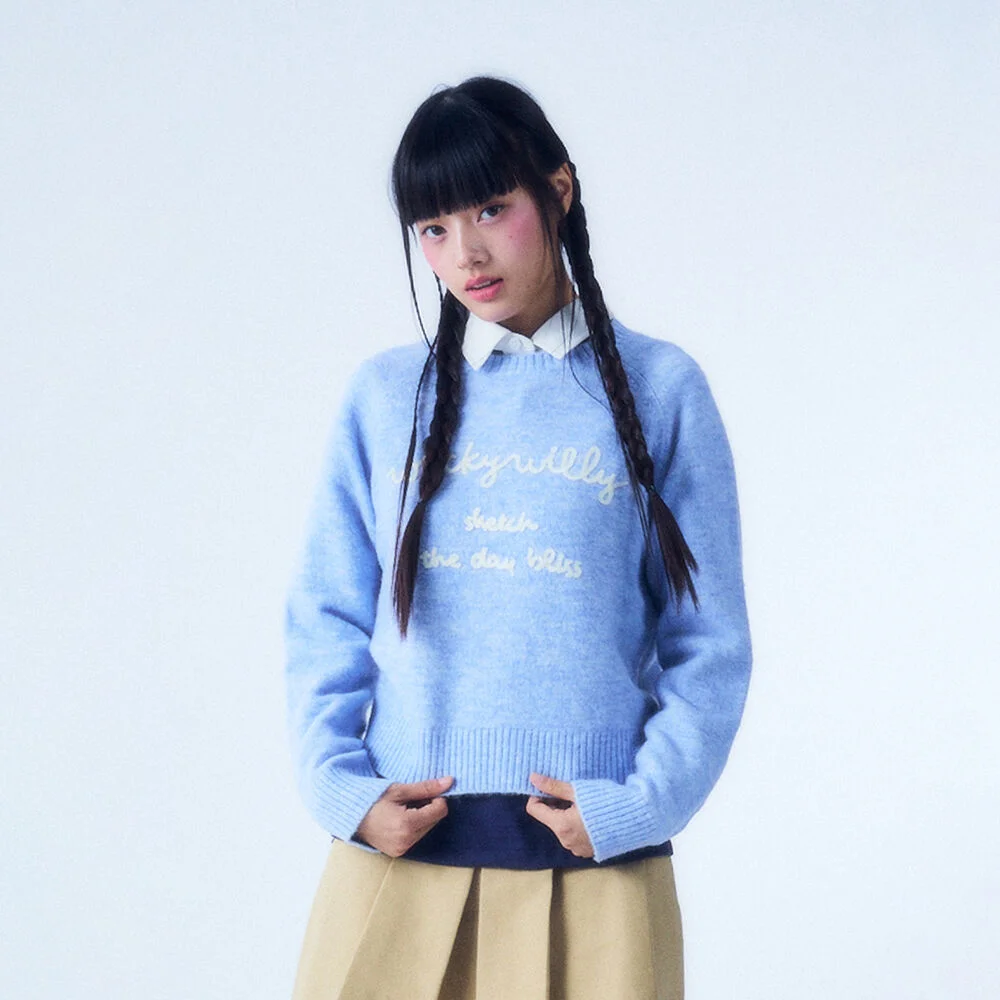 女裝 Hairy 字母刺繡 套頭 天藍色 藍色