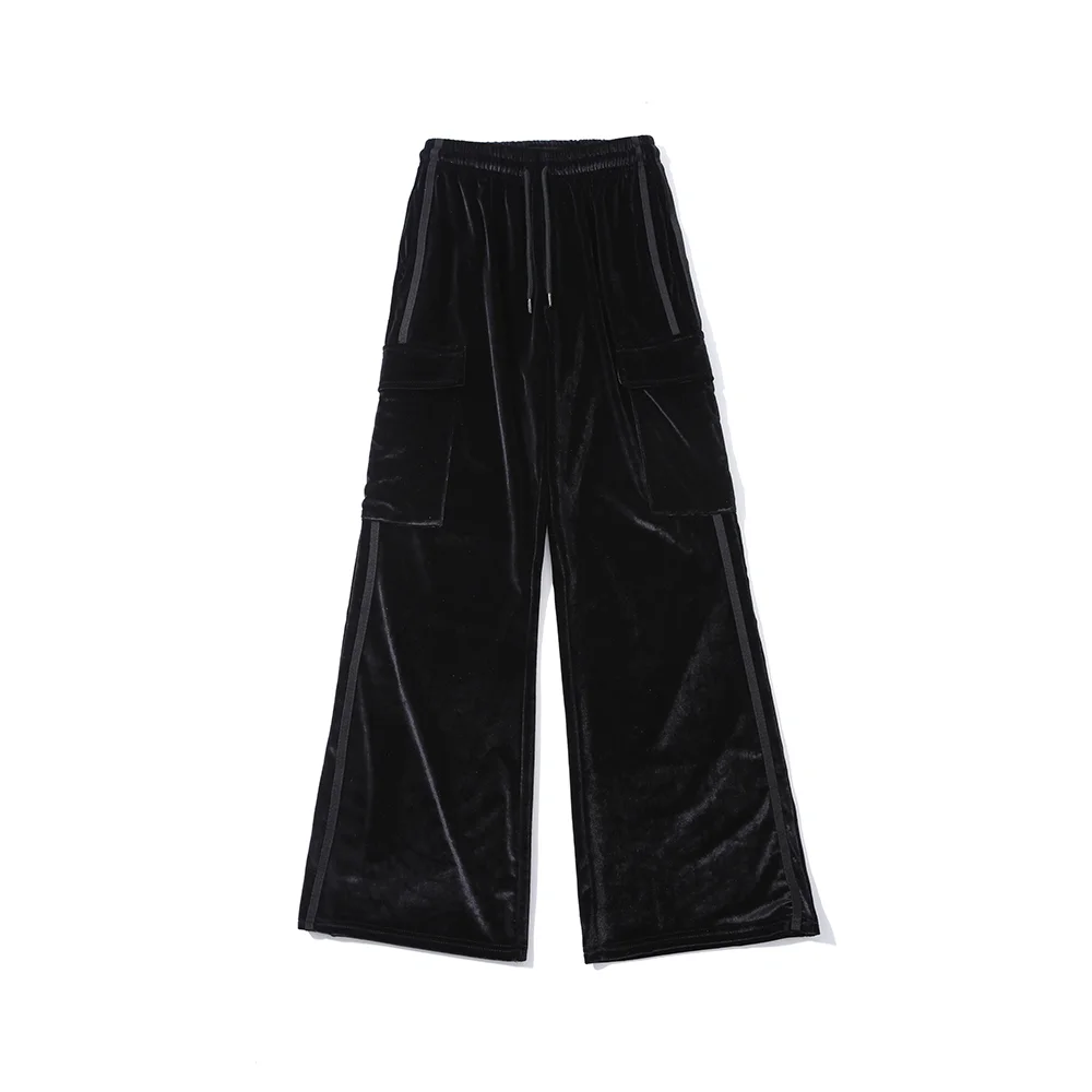 絲絨 運動 工裝 Bootcut Line 褲子 黑色