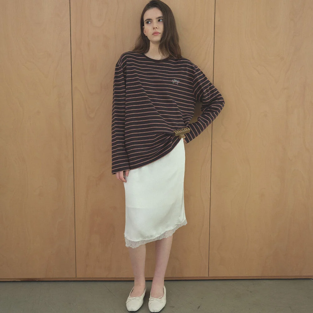 STRIPE LOGO OVERSIZED TEE _Brown