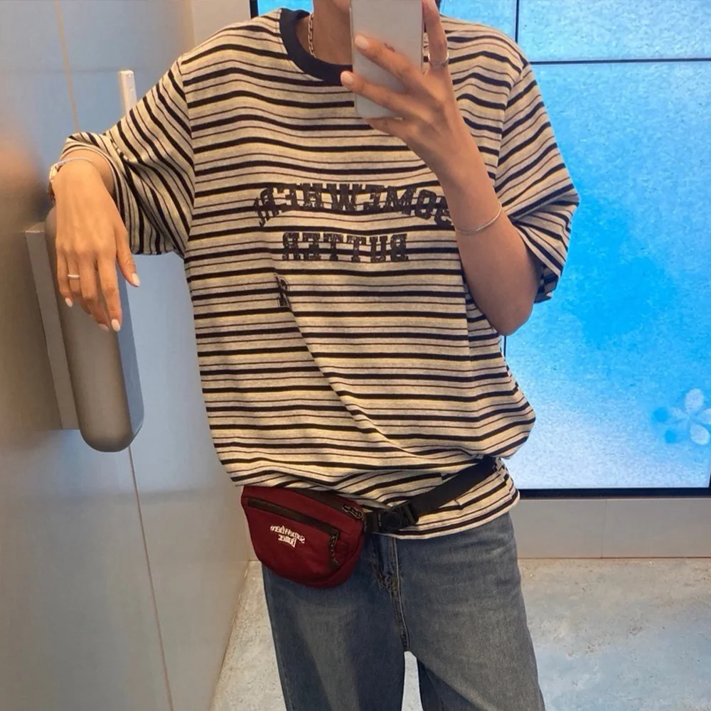 Stripe 21 Square Logo Over-Fit Top - Grey