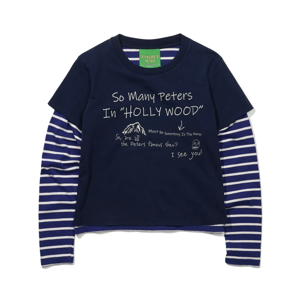 (W) HOLLYWOOD LAYERED LONG SLEEVE T-SHIRT - NAVY
