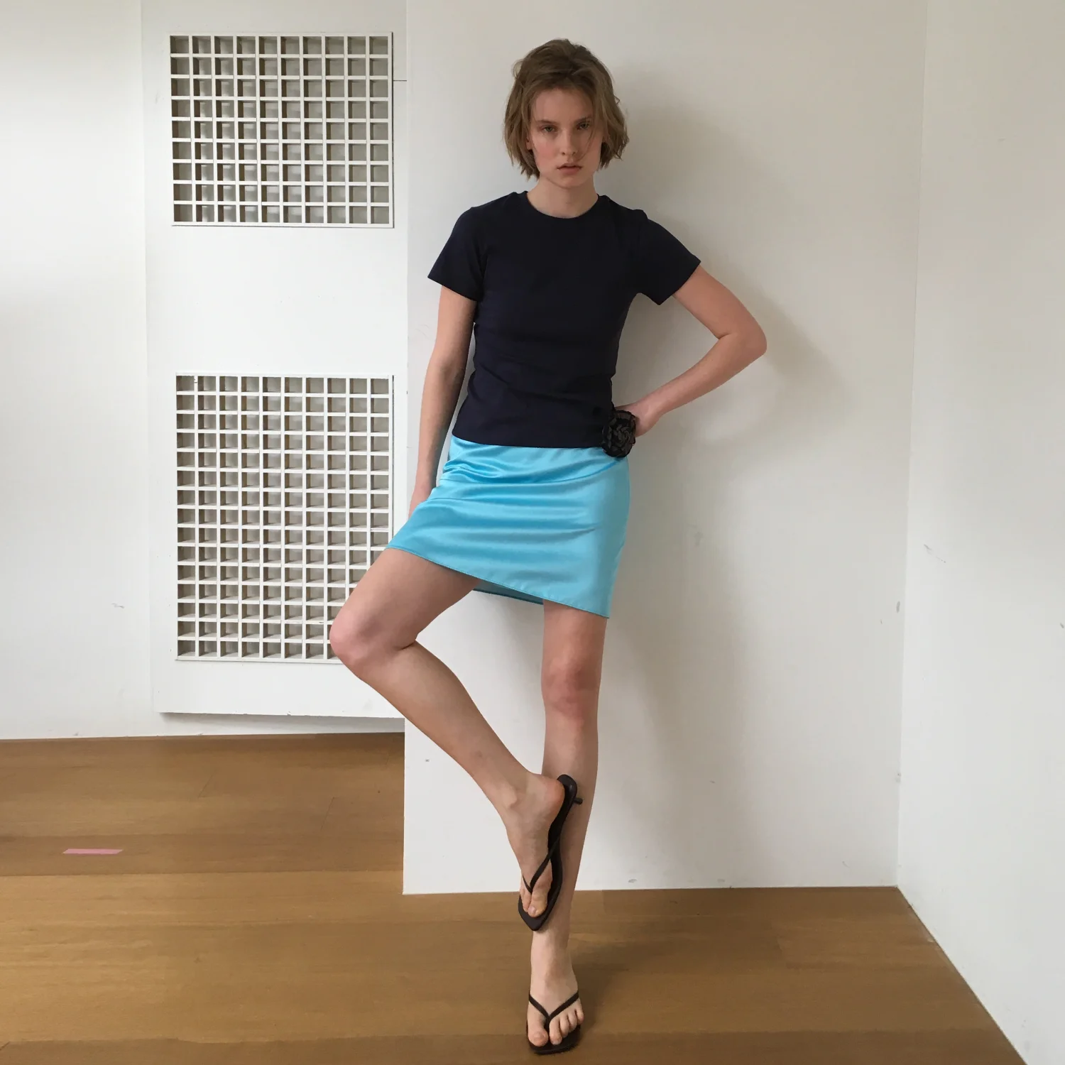 SATIN MINI SKIRT_BLUE