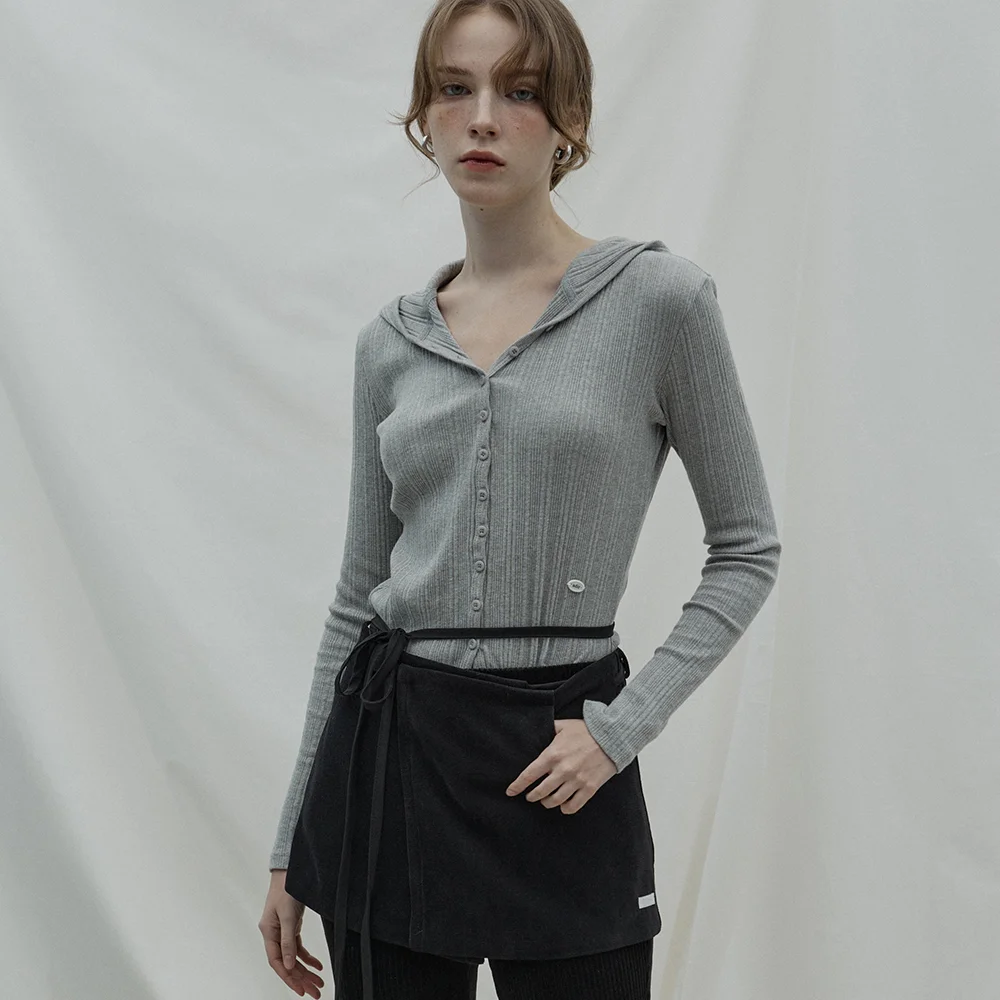 Hodded ribbed cardigan_gray