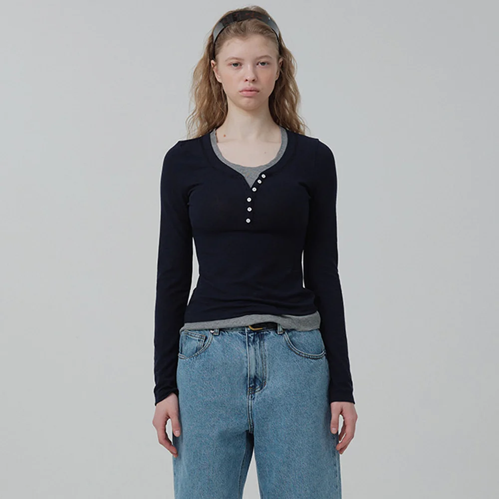 Aimee Slim Layered T-shirt_Navy