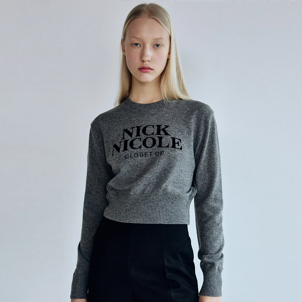 CASHMERE NICOLE LOGO CROP JACQUARD KNIT_GRAY