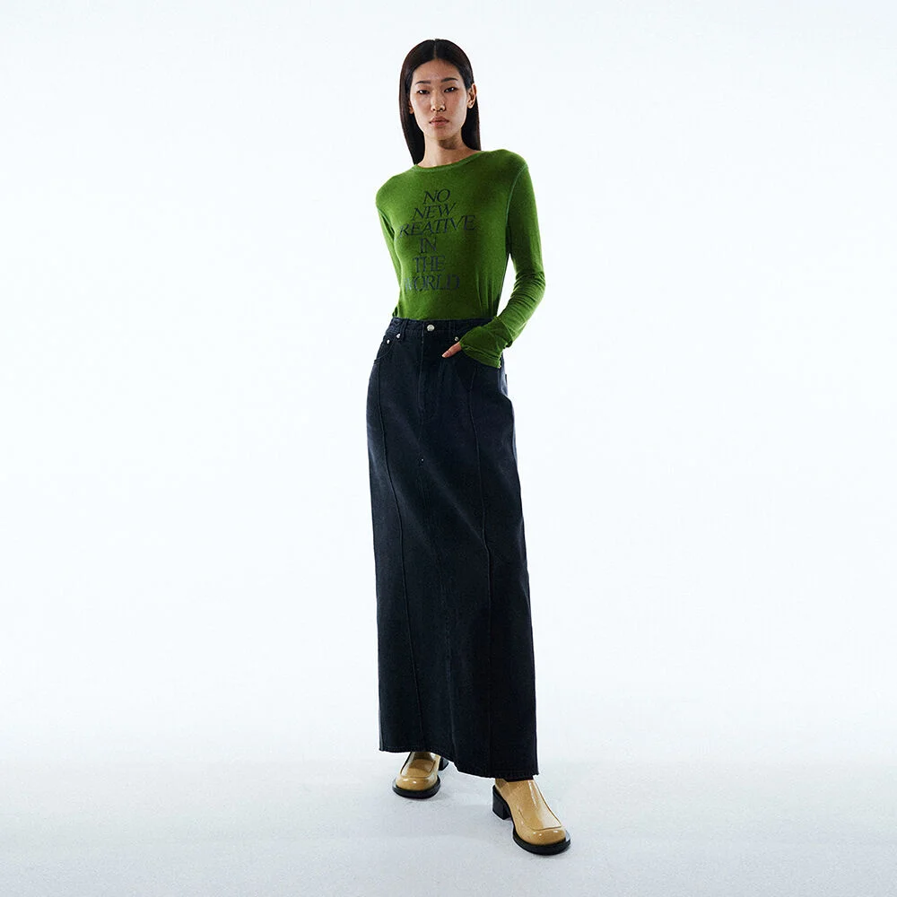 HALF AND HALF DENIM MAXI SKIRT KA