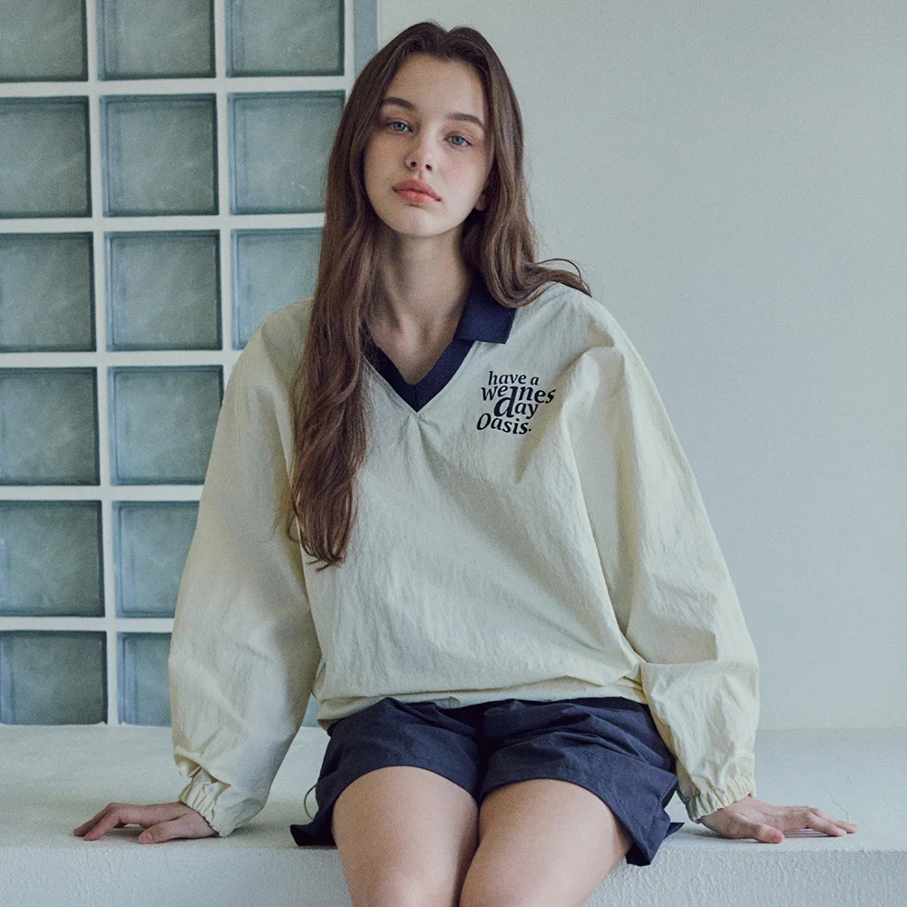 W/Signature Nylon Collar Sweatshirt_Ivory(W25-TP13)