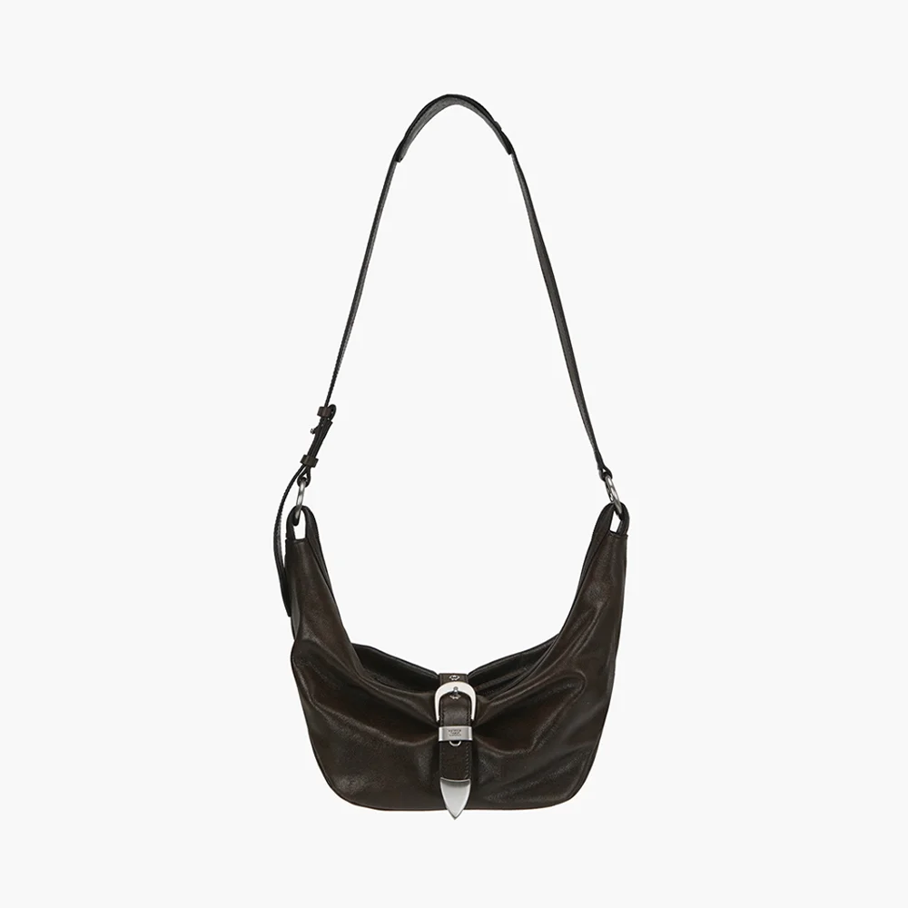 BELTED HOBO MEDIUM_brown+black two-tone cracked