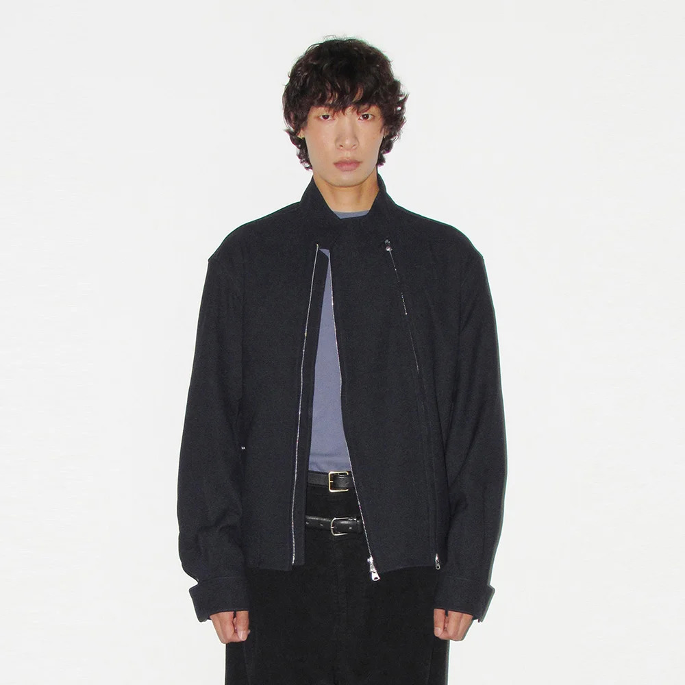 DOUBLE ZIP HARRINGTON JACKET NAVY