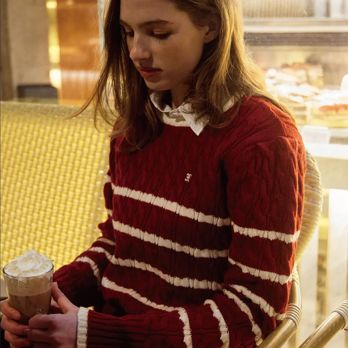 STRIPE CABLE PUFF KNIT (RED)