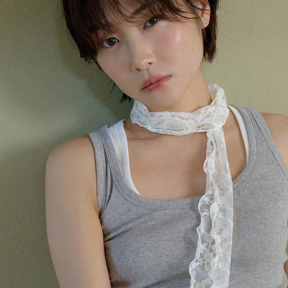 flower lace long scarf - ivory