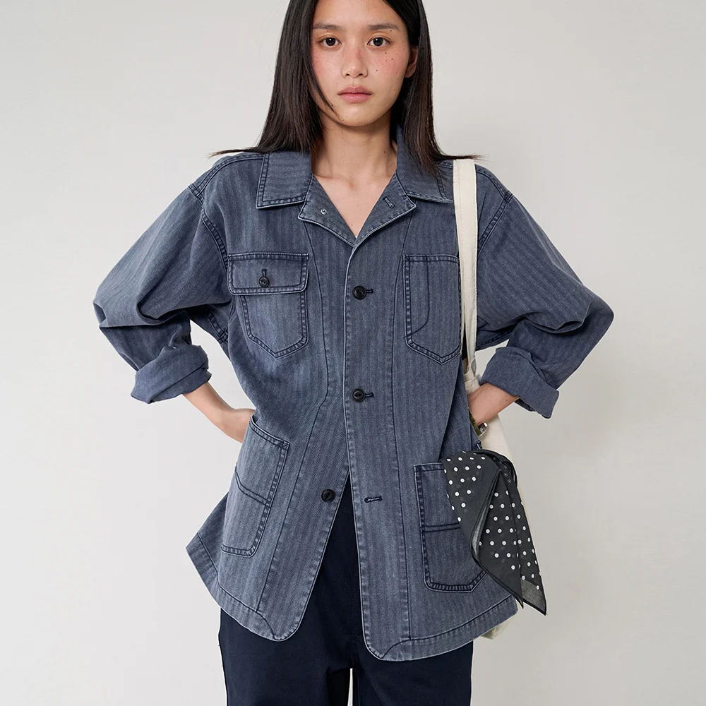 Tide herringbone work jacket_navy