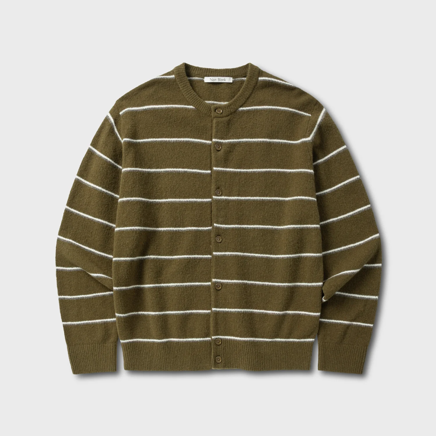 羊毛 混紡 圓領 開襟外套_KHAKI