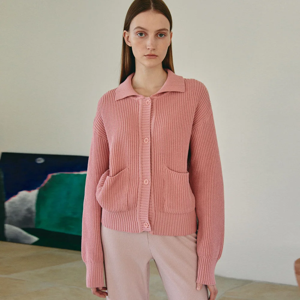 COLLAR POCKET CARDIGAN (INDI PINK)