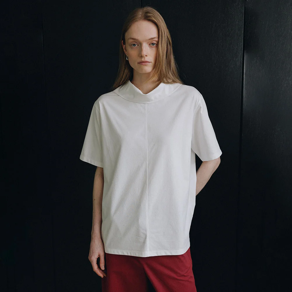 Loose Cowl-Neck Half-Sleeve T-Shirt SW6ME773_2color