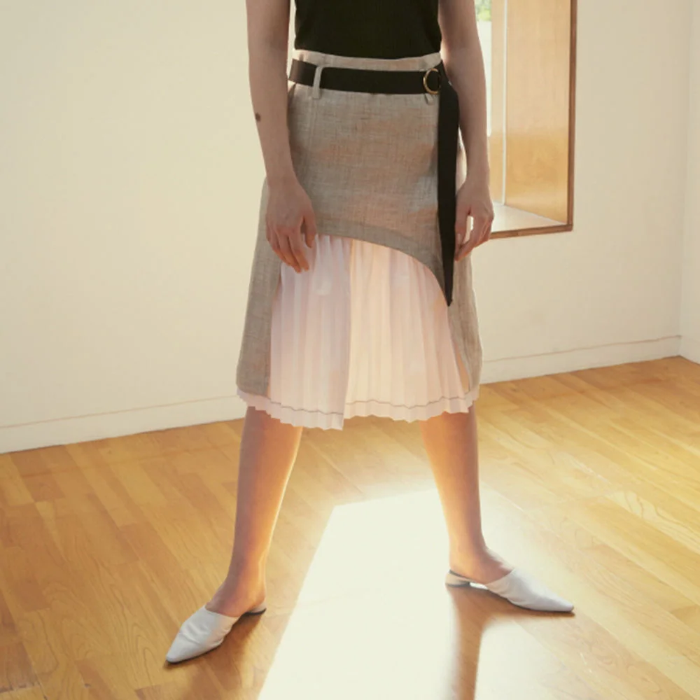 Skirt Inner Pleats Linen BG