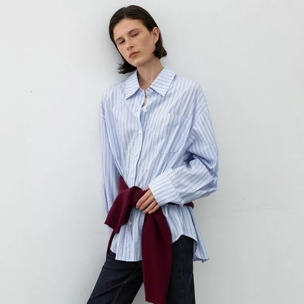 ESSENTIAL COTTON STRIPE RELAXED SHIRT (BL-4367)