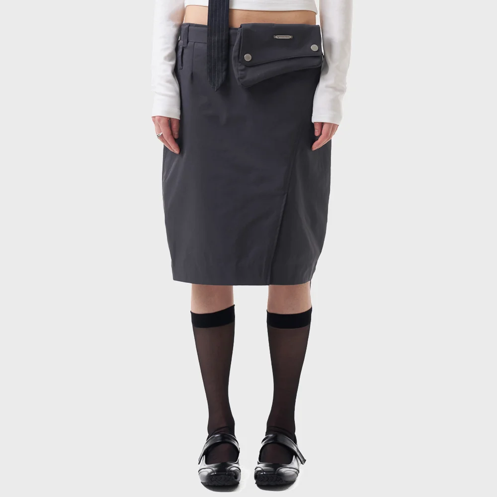 Belted Bag Midi Skirt (Dark Gray)
