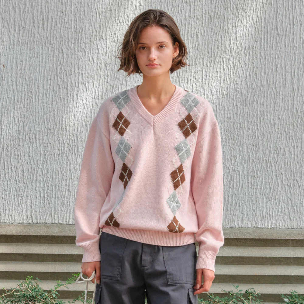 Noelle Argyle Knit - Pink