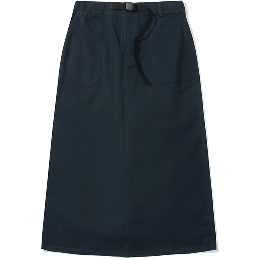 M-LABEL BELTED PEACH COTTON LONG SKIRT Crown Navy