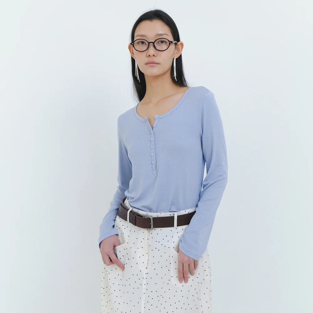 Nu henley neck T Mist blue