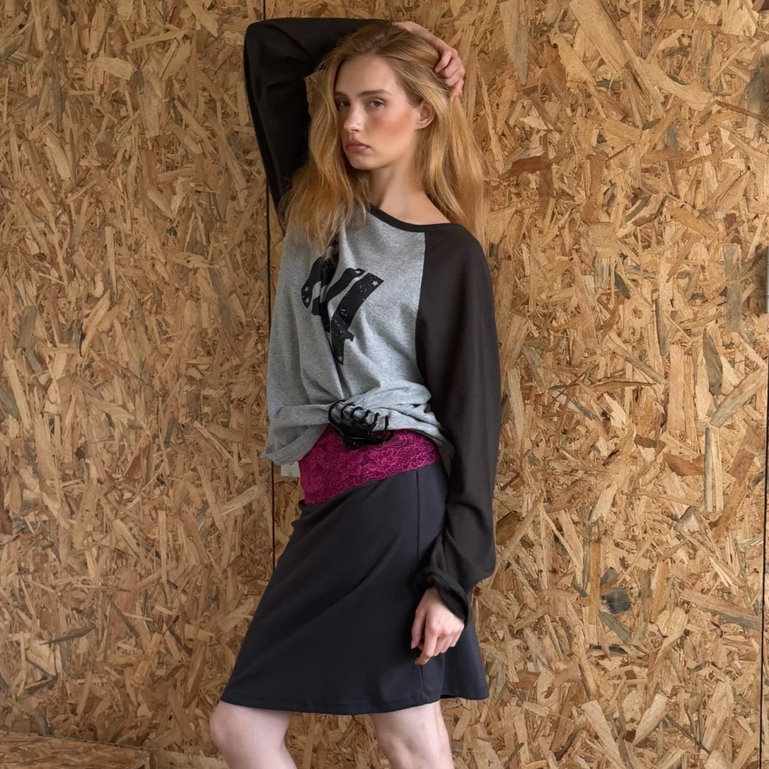 LACE WAIST SKIRT (PLUM+CHARCOAL)
