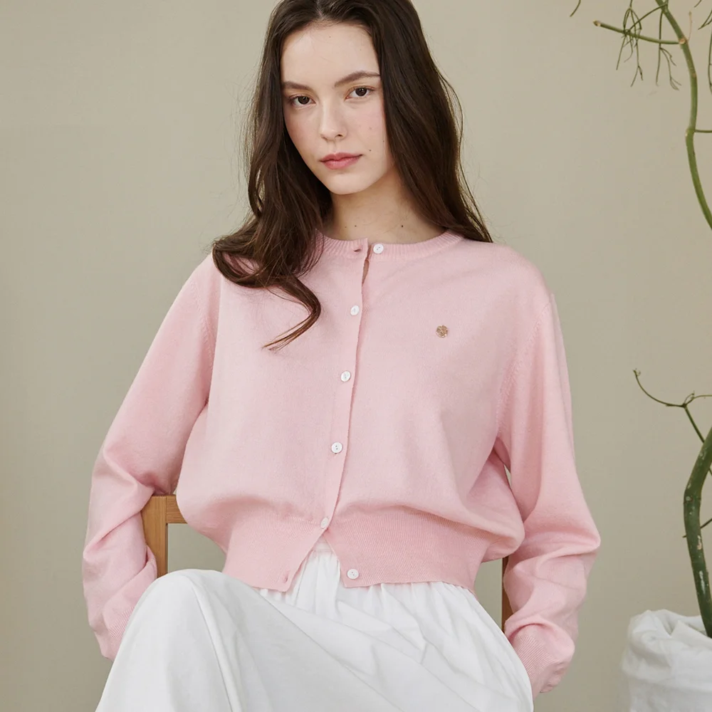 圓領 領 經典 開襟外套 - 粉色 / Round Neck Classic Cardigan - Pink