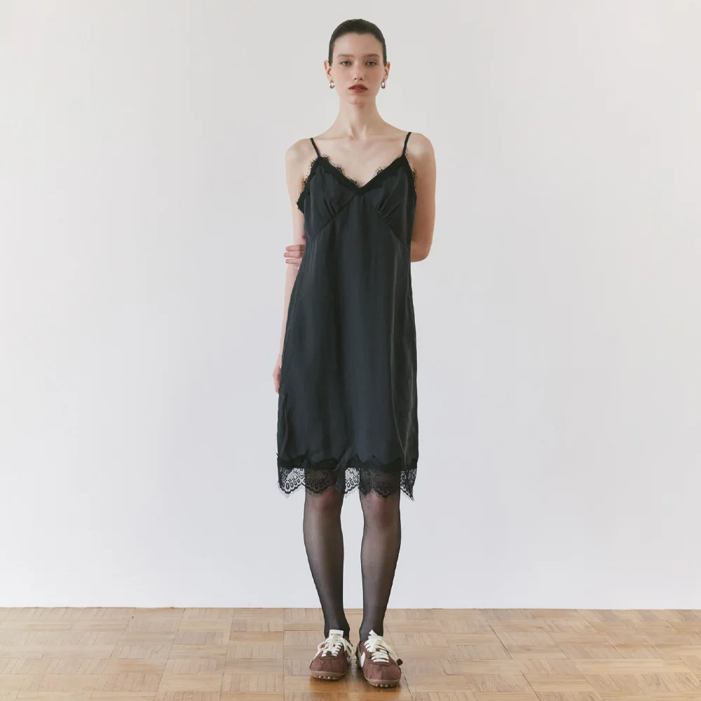 SIA8046 復古 蕾絲 Slip 連衣裙_Vintage black