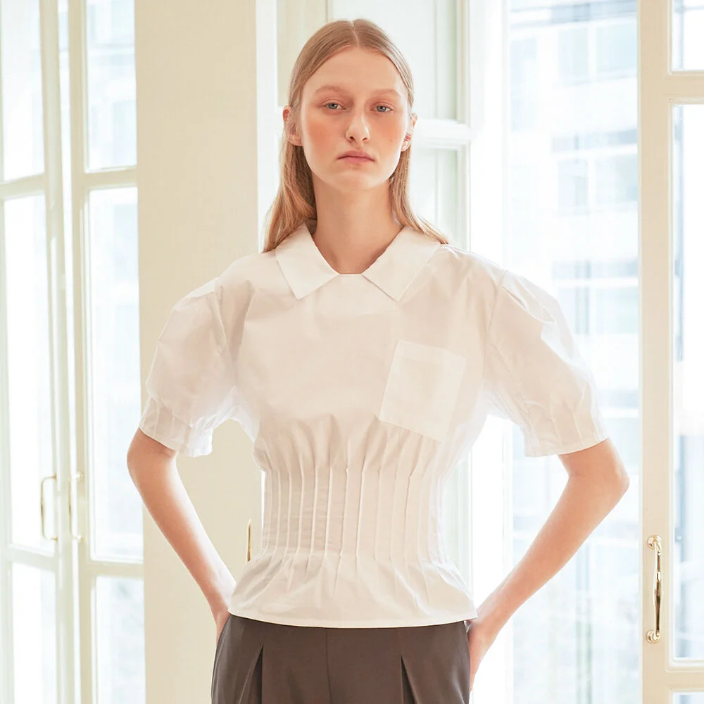 Pintuck Pocket Blouse (Ivory)
