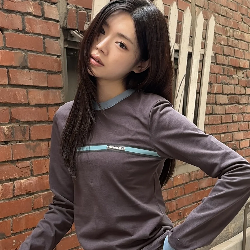 Stripe Metal Logo Point Long Sleeve Charcoal Mint