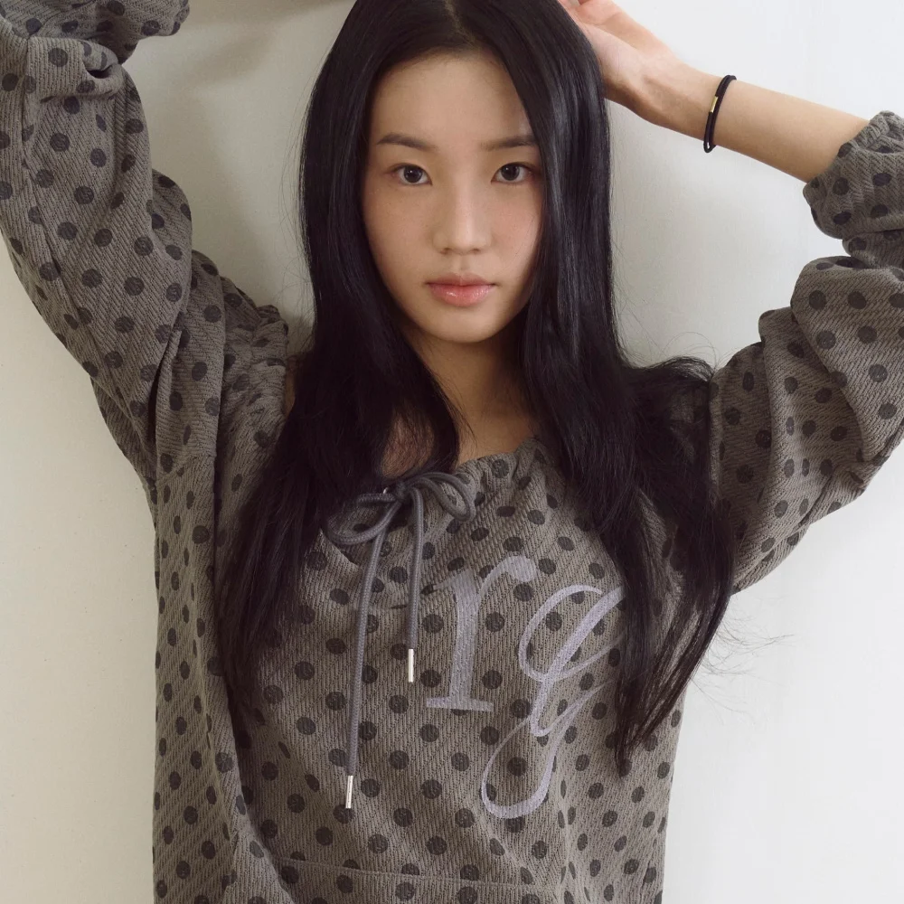 Dotted Pocket String Point Long Sleeve Charcoal